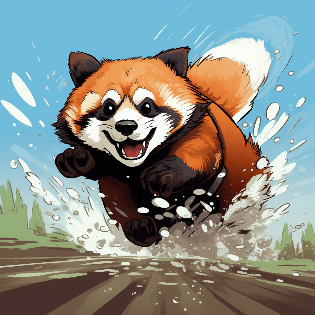 A red panda, running, as imagined by MidJourney